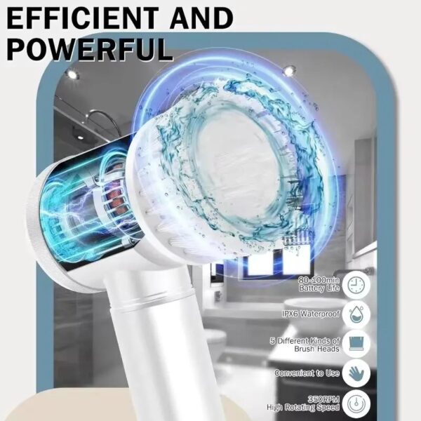 2024 New Electric Spin Scrubber,Bathroom Cleaning Brush Power Scrubber With 5 Replaceable Brush Heads, Electric Cleaning Brush - Image 6