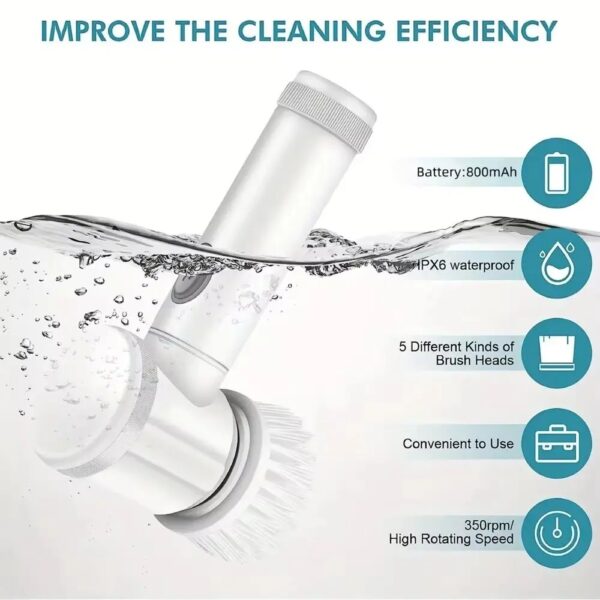 2024 New Electric Spin Scrubber,Bathroom Cleaning Brush Power Scrubber With 5 Replaceable Brush Heads, Electric Cleaning Brush - Image 7