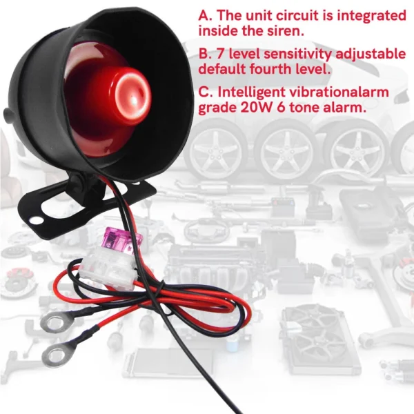 Universal 12V Car Alarm Device Car Alarm Device with Remote Control with Siren Alarm Security Device Universal Suitable for Car - Image 2