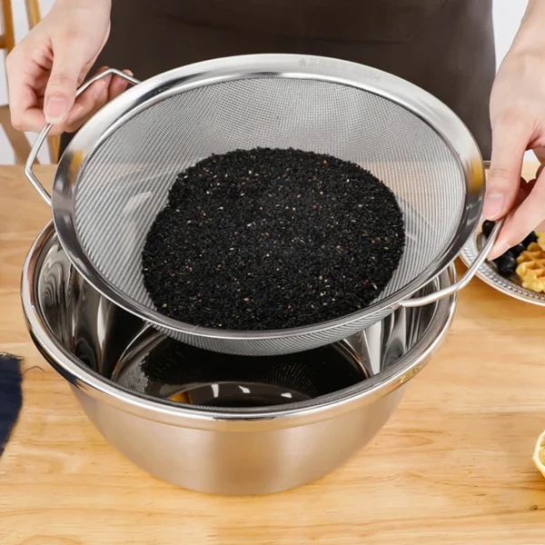 Stainless Steel Fine Mesh Strainer Basket with Double Handles Large Juice Rice Flour Sieve Food Filter Drainer Cooking Utensil - Image 2