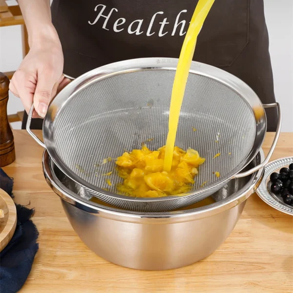 Stainless Steel Fine Mesh Strainer Basket with Double Handles Large Juice Rice Flour Sieve Food Filter Drainer Cooking Utensil - Image 4