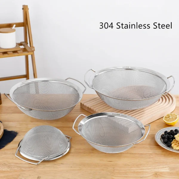 Stainless Steel Fine Mesh Strainer Basket with Double Handles Large Juice Rice Flour Sieve Food Filter Drainer Cooking Utensil - Image 6