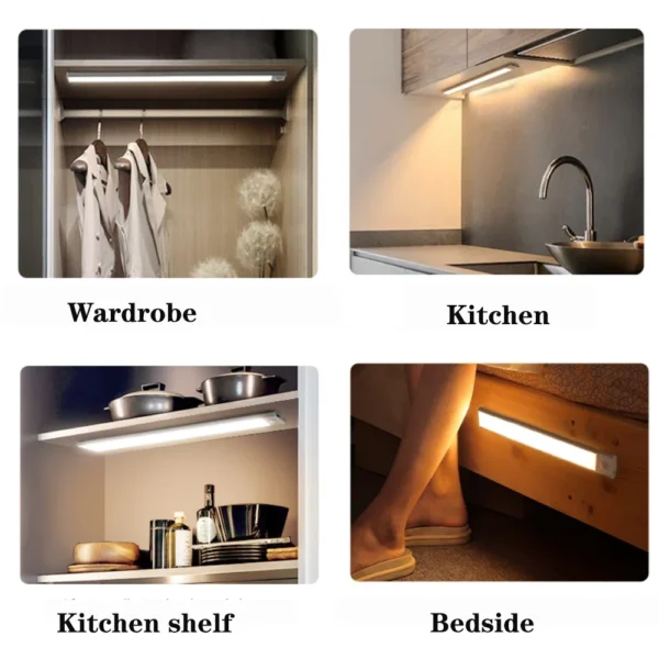 Under Cabinet LED Lights Motion Sensor, Magnetic Night Light USB Charging Led Lights, LED Bar Light 3 Colors Dimmable Light - Image 6